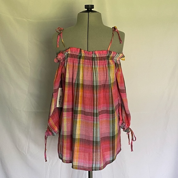 Off the Shoulder A.N.A. Women's Size SMALL Plaid Gauzy Top 3/4 Sleeves NWT - Picture 4 of 8